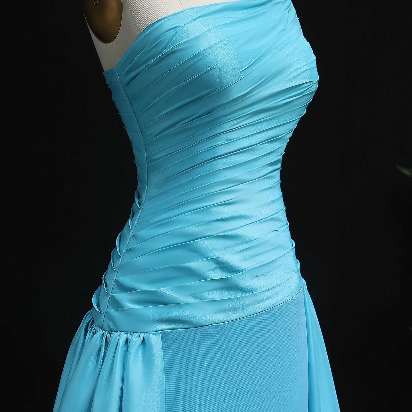 Blue One Shoulder Crystal Evening Dress with Overskirt SS231