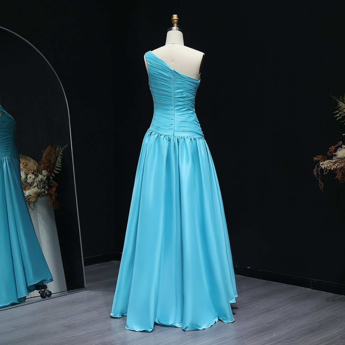 Blue One Shoulder Crystal Evening Dress with Overskirt SS231