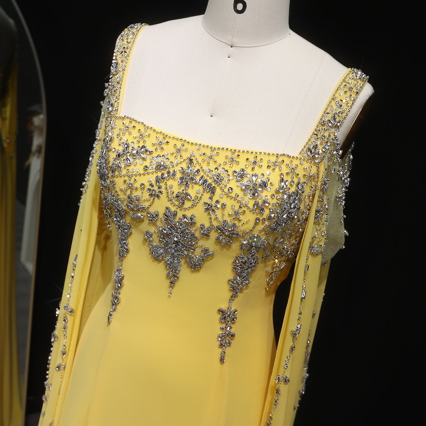 Chic Blue Crystal  Evening Dress with Flowing Cape Sleeve SS305 