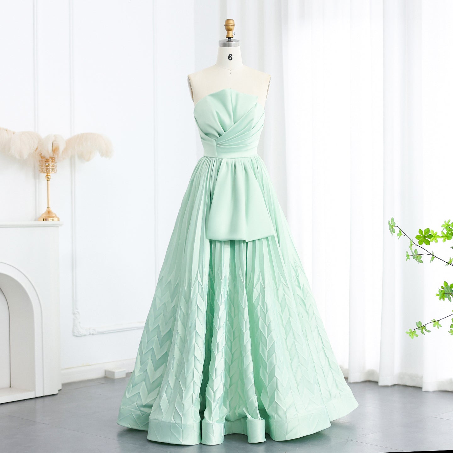 Elegant Sliver Pleats Strapless A-Line Evening Dress SS409  Green / US 16