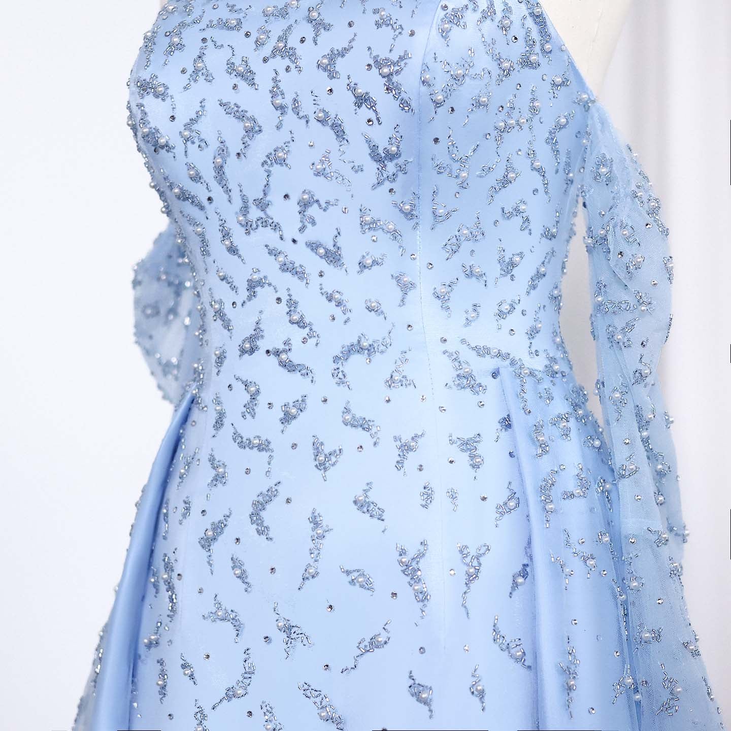 Luxury Silver Gray Evening Dress with Overskirt Sleeves SS484