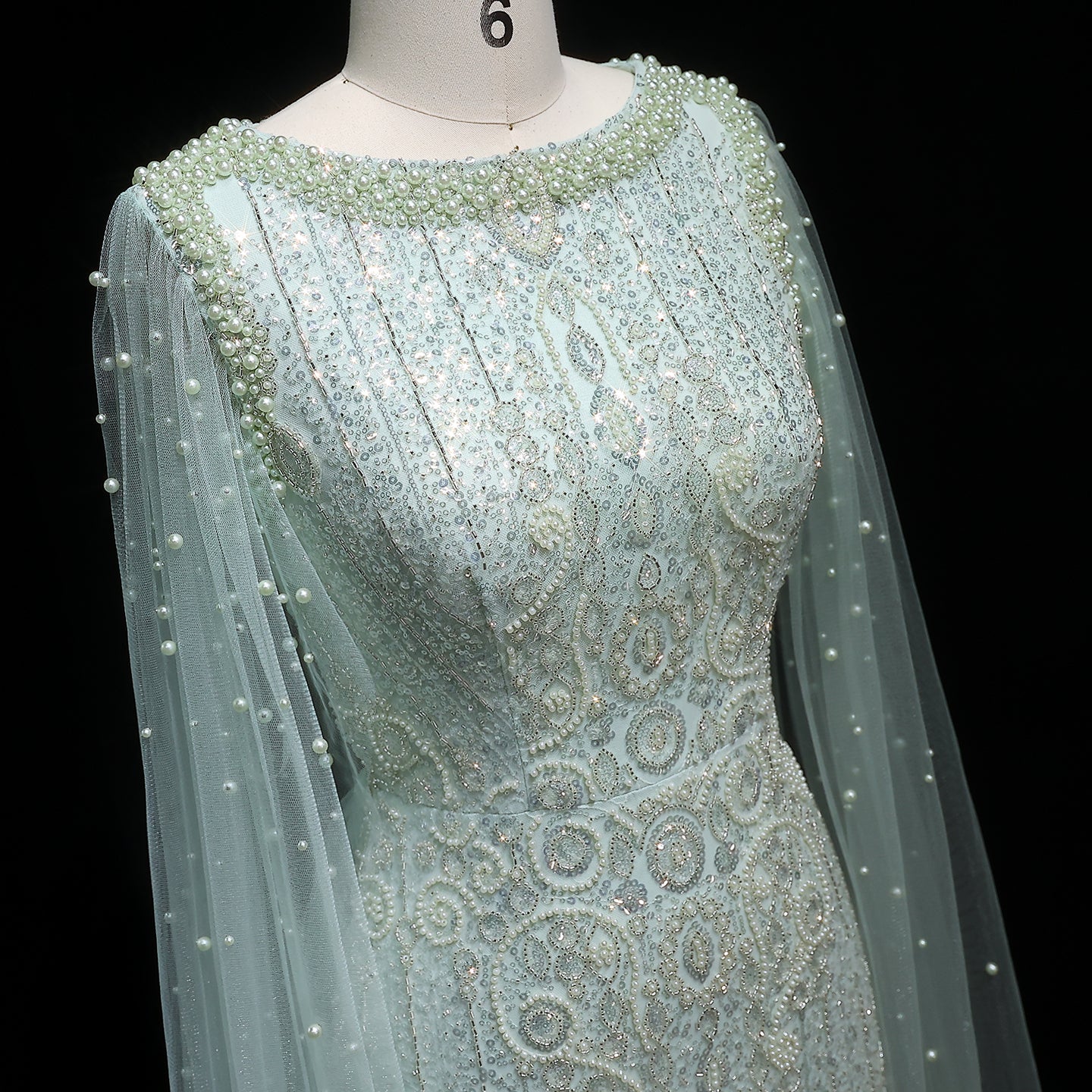 Luxury White Nude Evening Dress with Cape Sleeves SS668