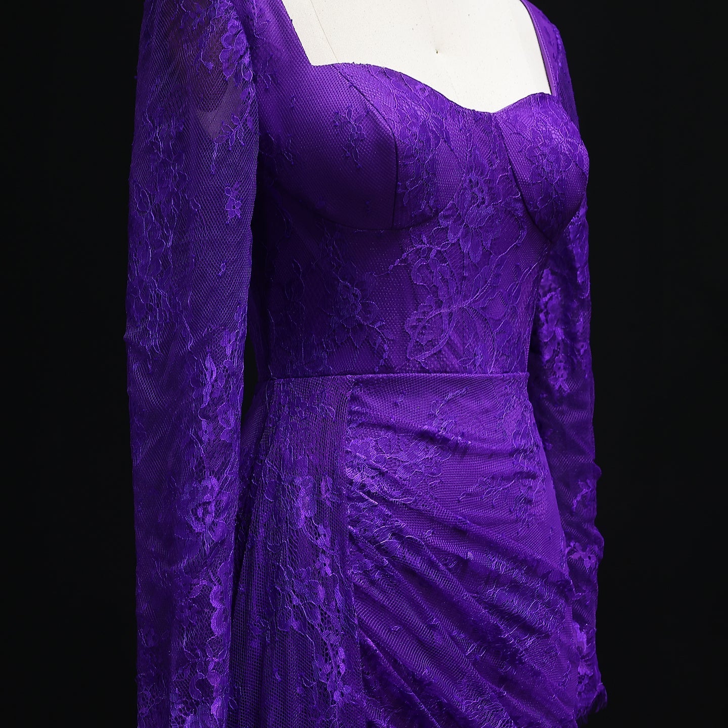 Elegant Purple Lace Long Sleeve Evening Dress SF075