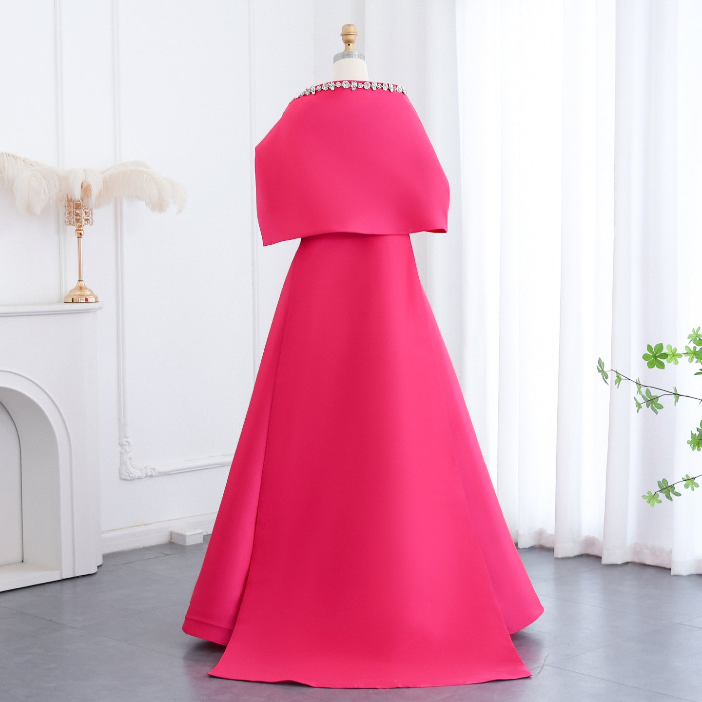 Luxury Crystal Green Evening Dress with Cap and Overskirt SS577