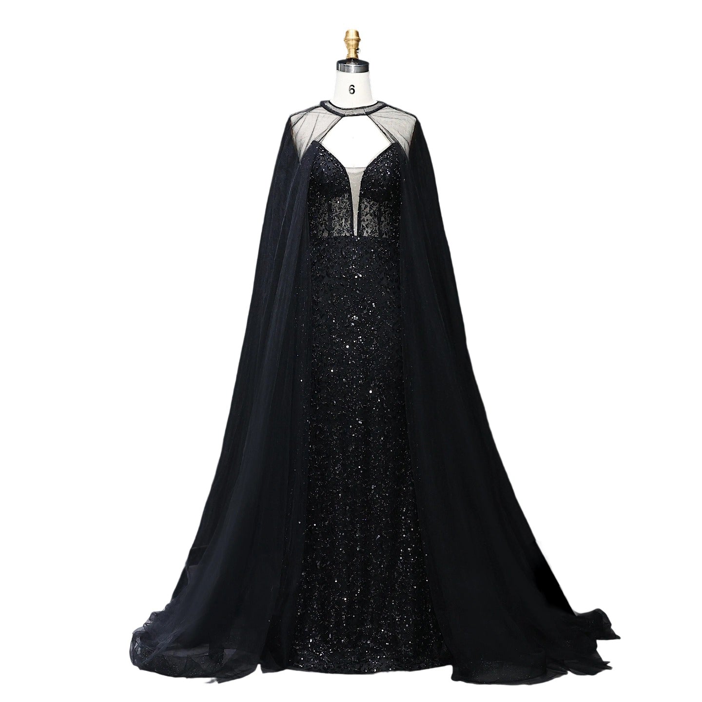 Elegant Purple Beaded Evening Gowns with Sheer Cape SS198