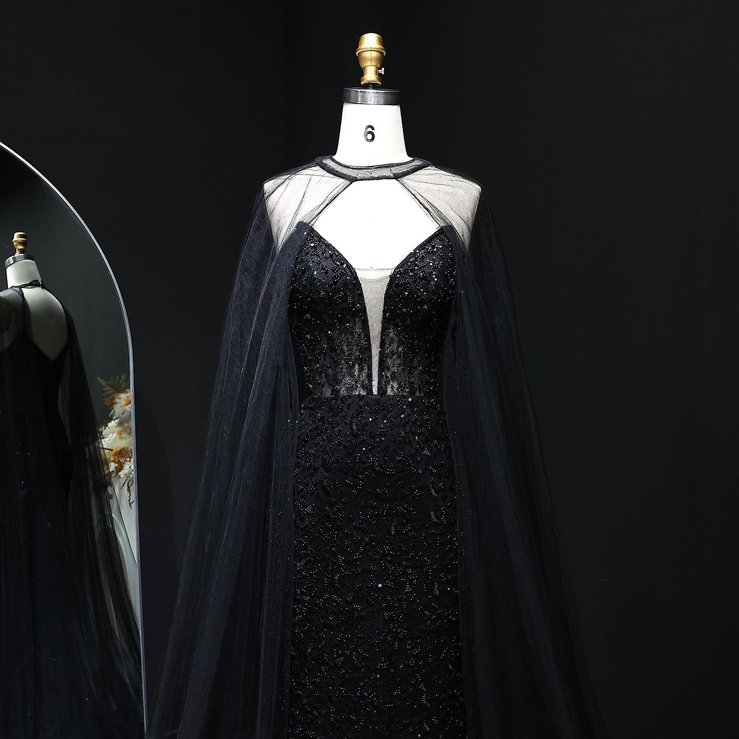 Elegant Purple Beaded Evening Gowns with Sheer Cape SS198