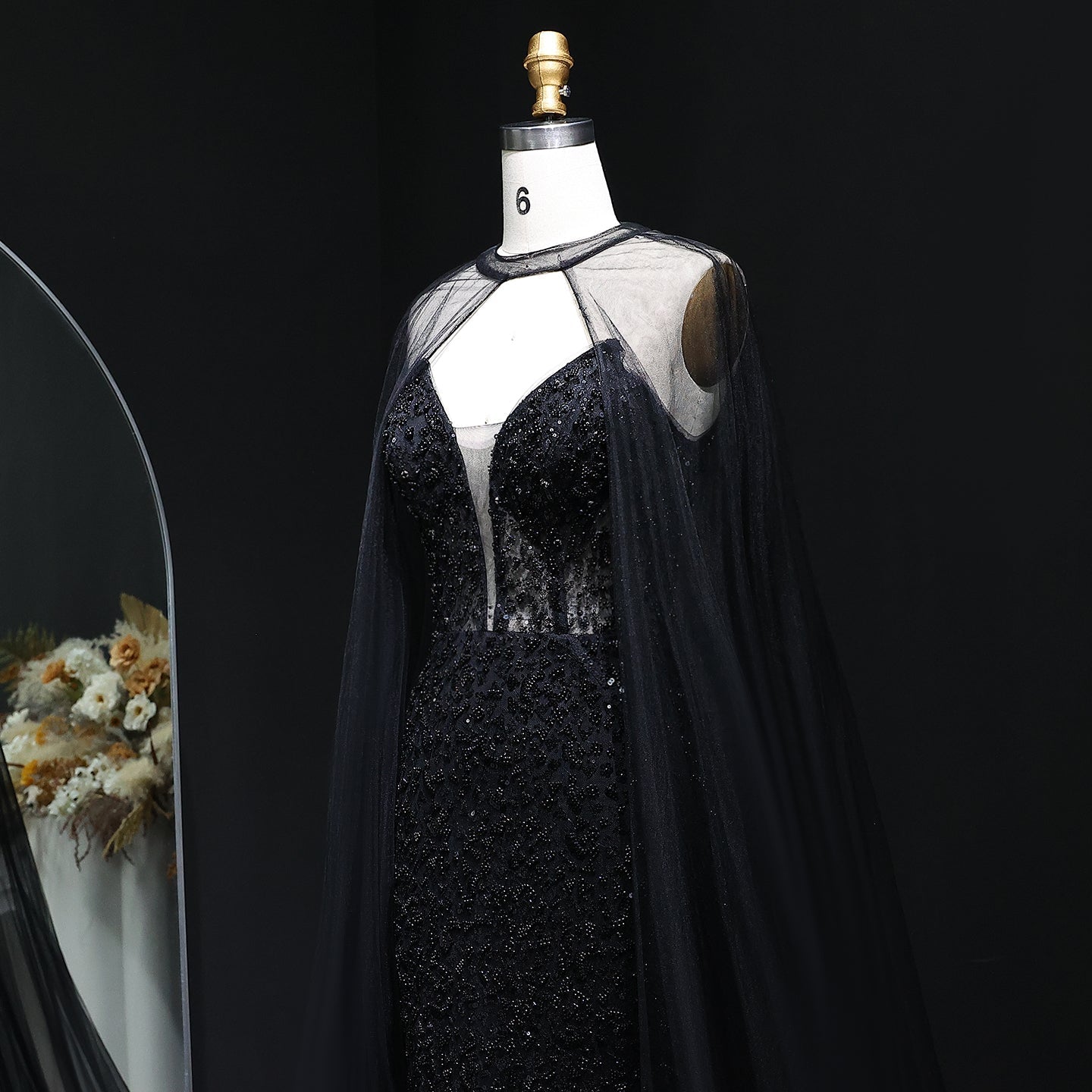 Elegant Purple Beaded Evening Gowns with Sheer Cape SS198