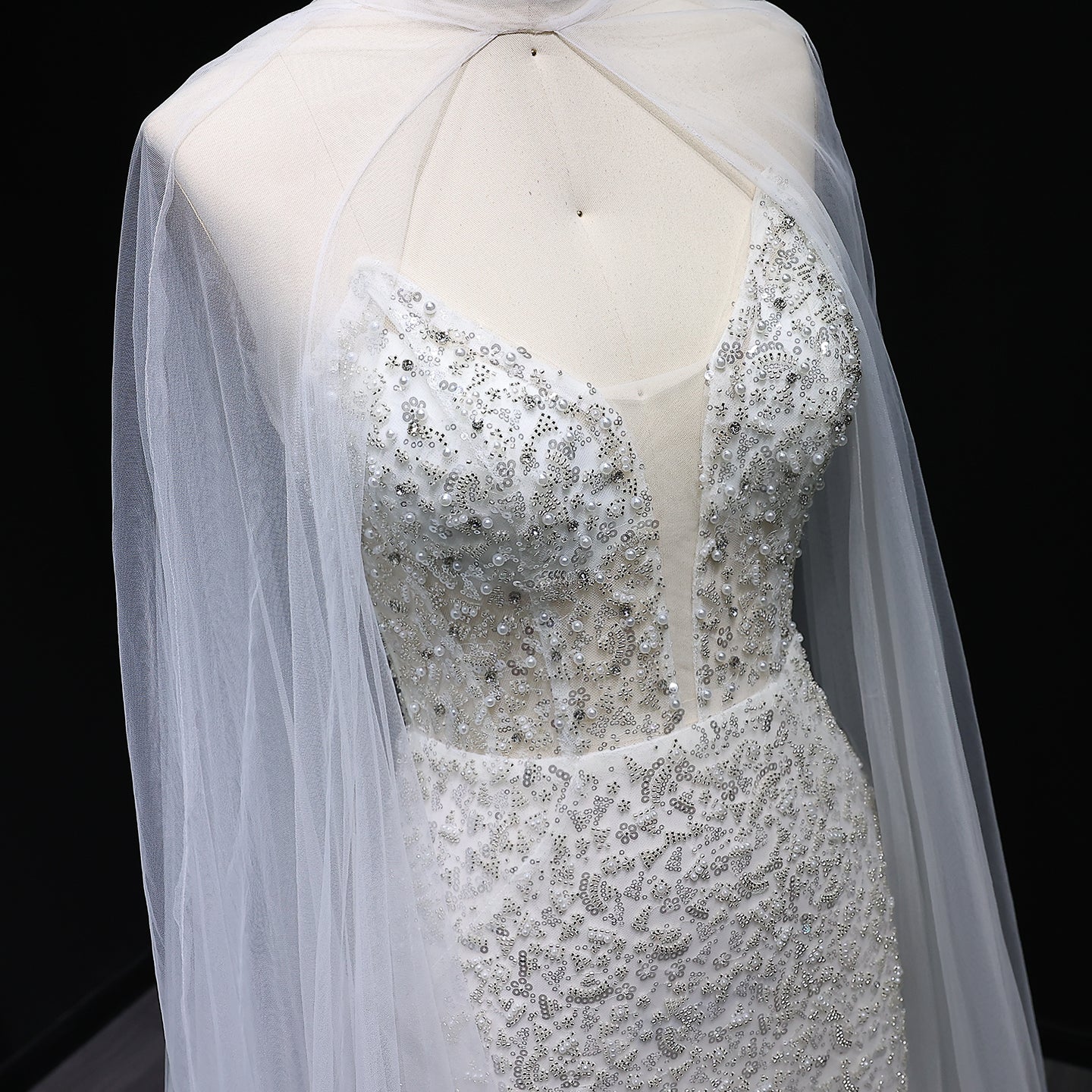 Elegant Purple Beaded Evening Gowns with Sheer Cape SS198