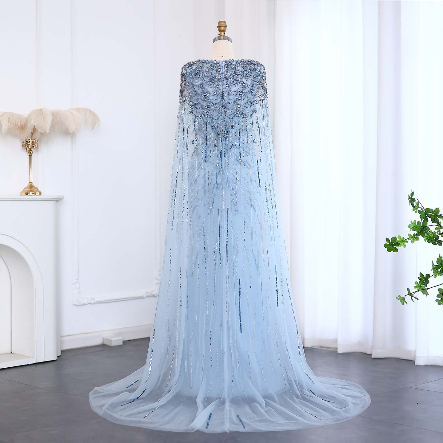 Luxury Dubai Green Evening Dresses with Cape Fuchsia Crystal Gold SS399