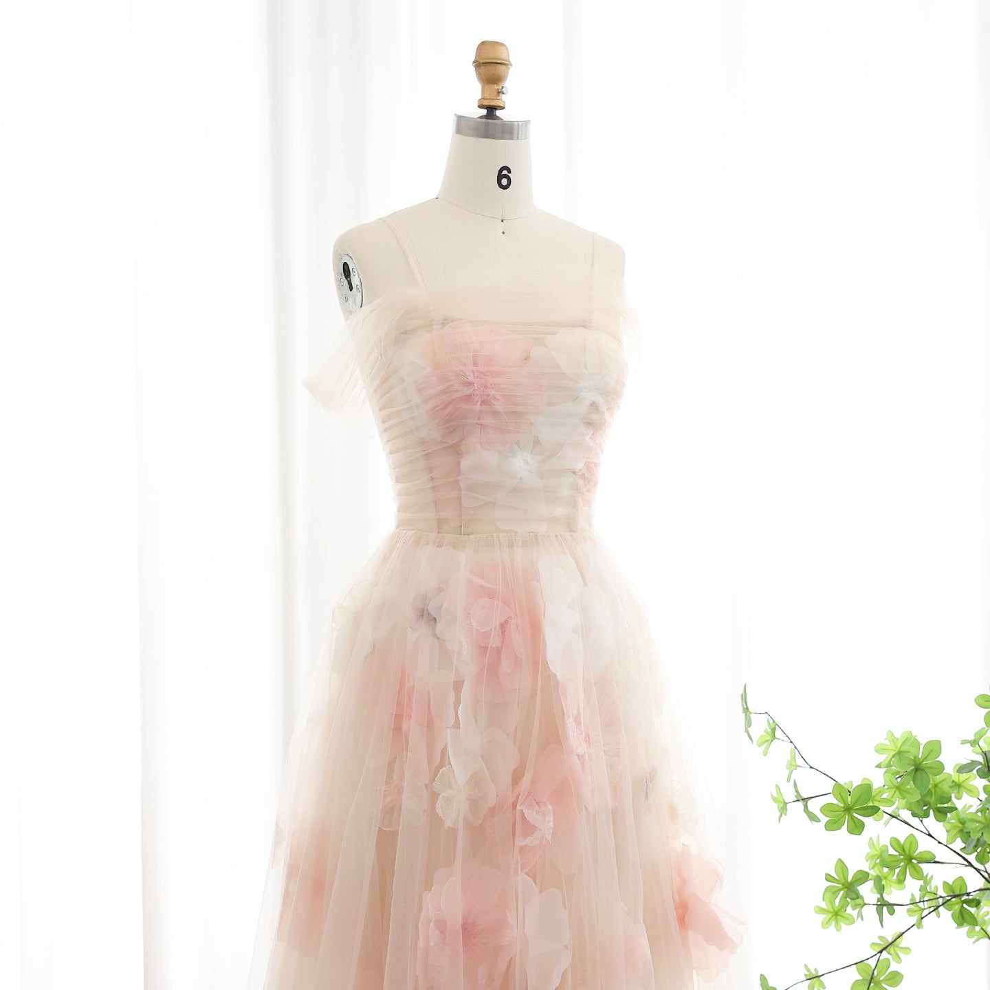 Elegant Off Shoulder Pink 3D Flowers Evening Dress SS321