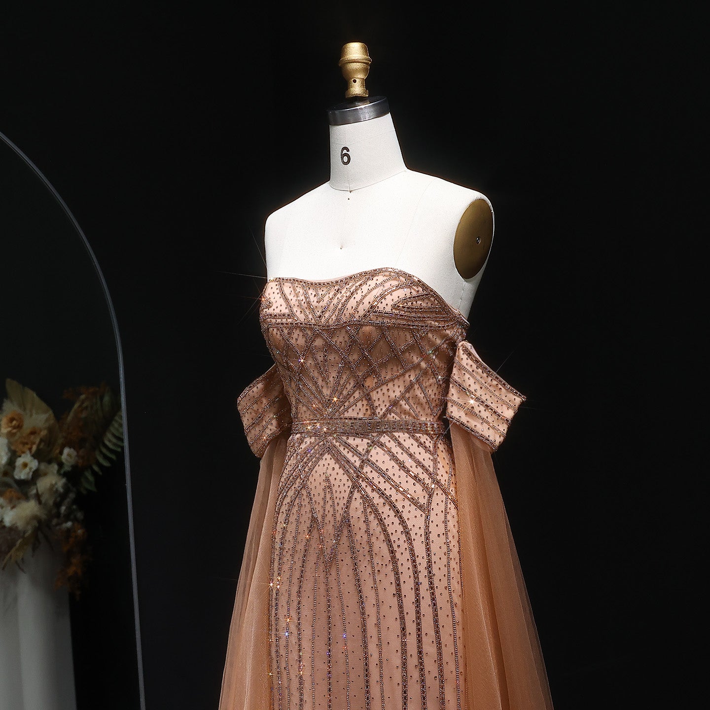 Sparkling Rhinestones Pink Evening Dress with Cape Sleeves SS654