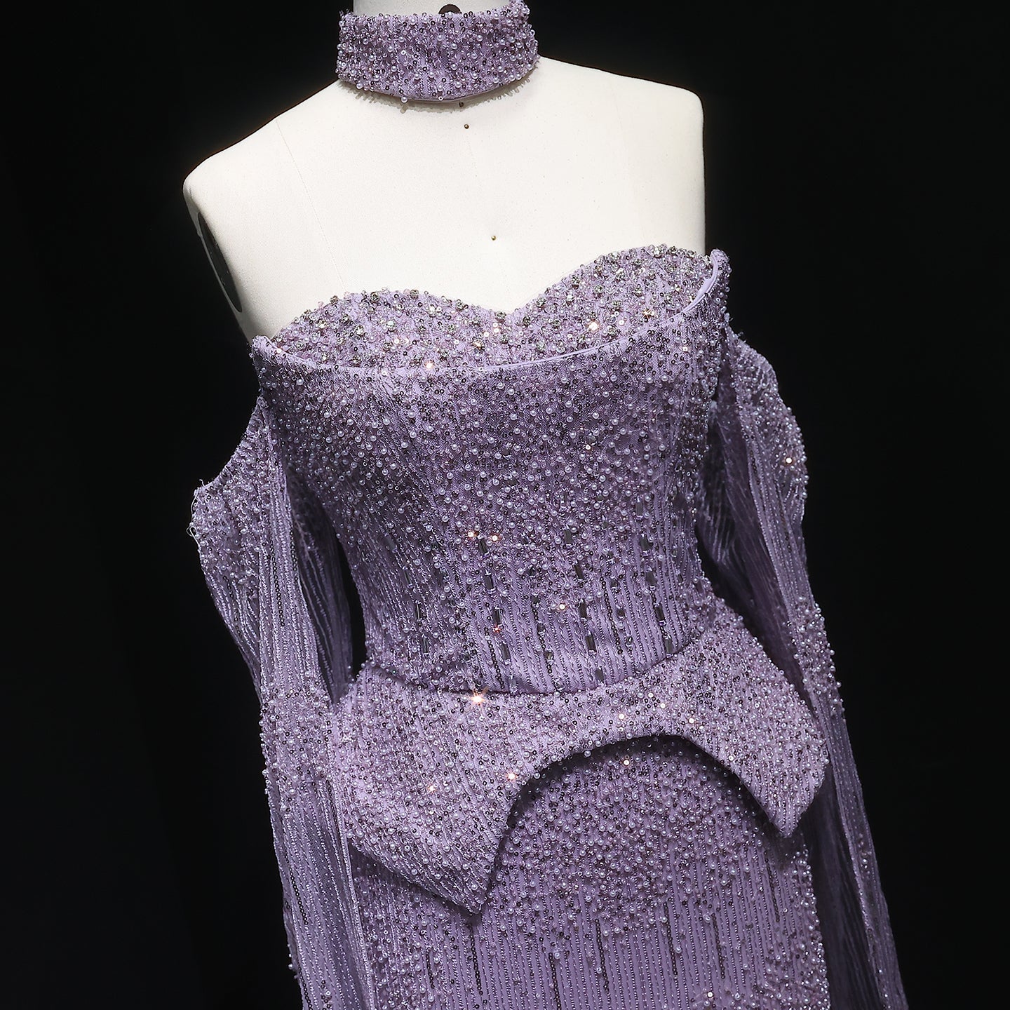 Stunning Gold Crystal Off Shoulder Evening Dress with Cape Sleeves SS558