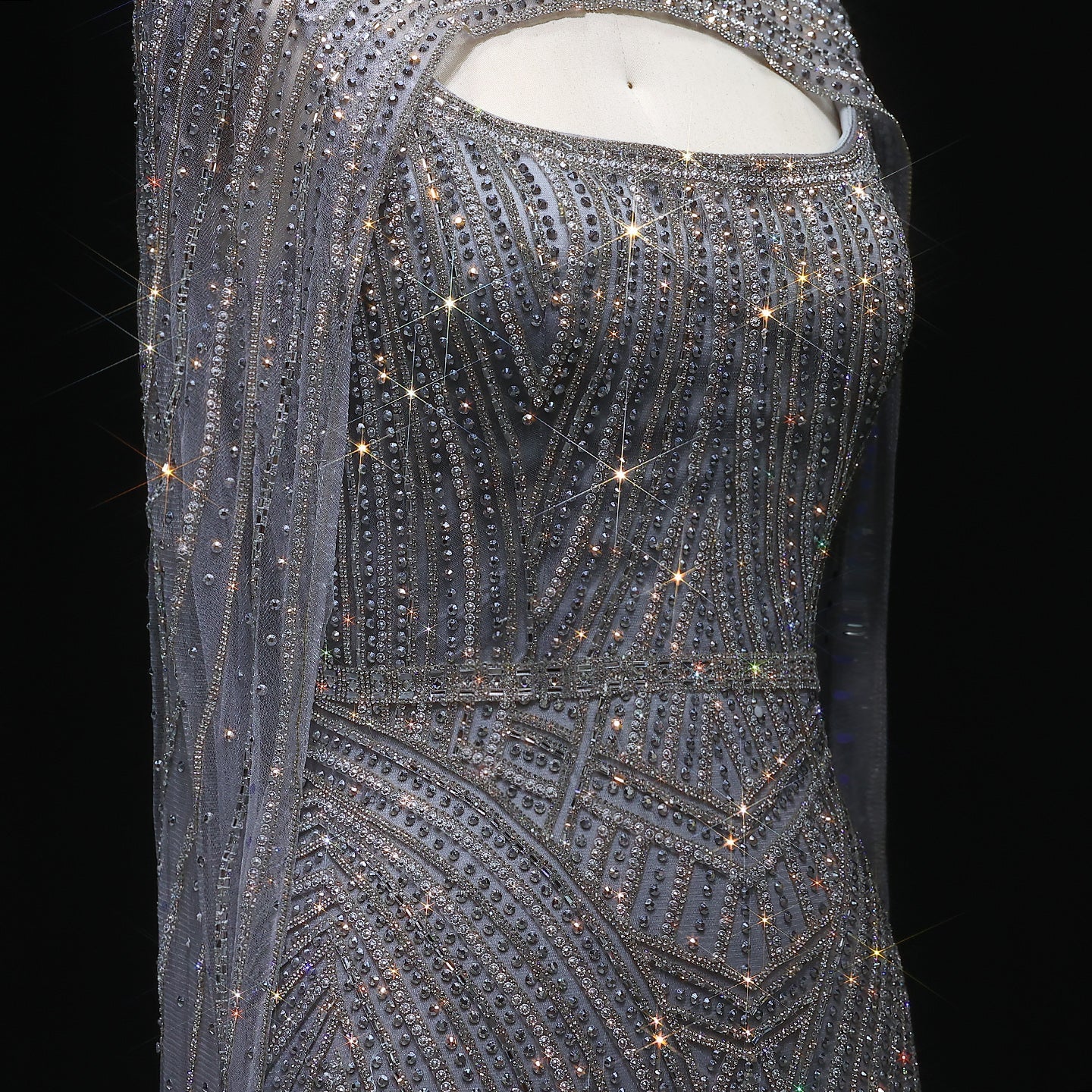 Sparkly Crystal Blue Evening Dress with Cape SS657