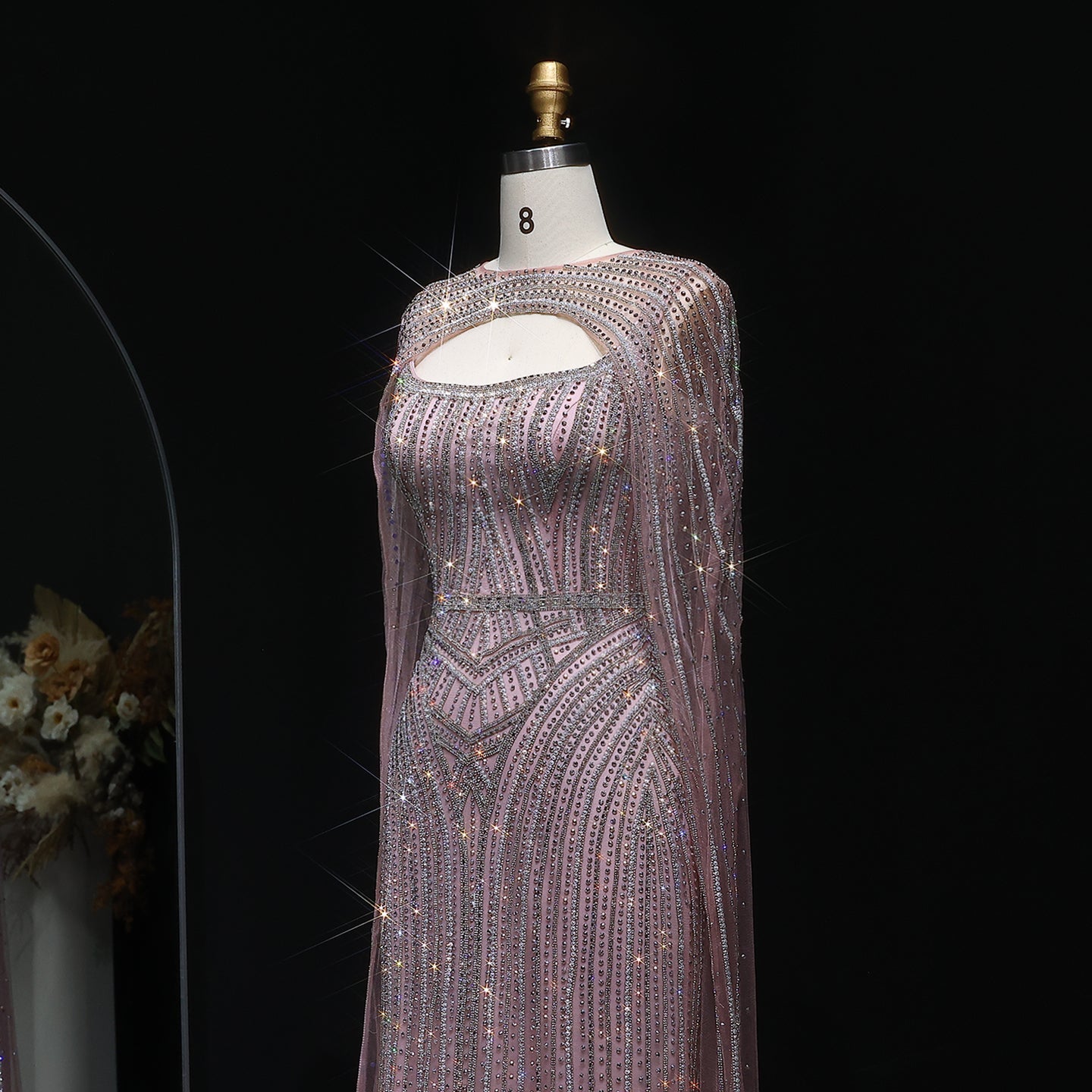 Sparkly Crystal Blue Evening Dress with Cape SS657