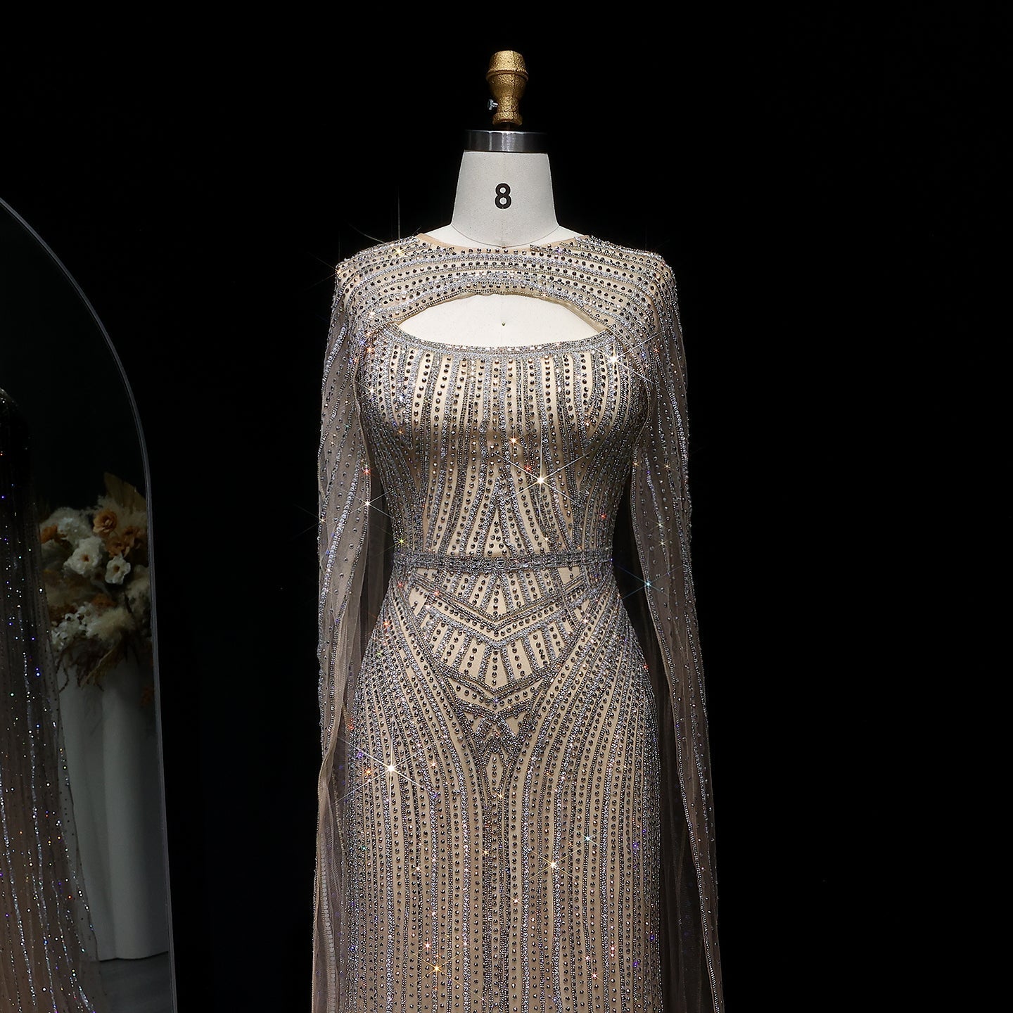 Sparkly Crystal Blue Evening Dress with Cape SS657