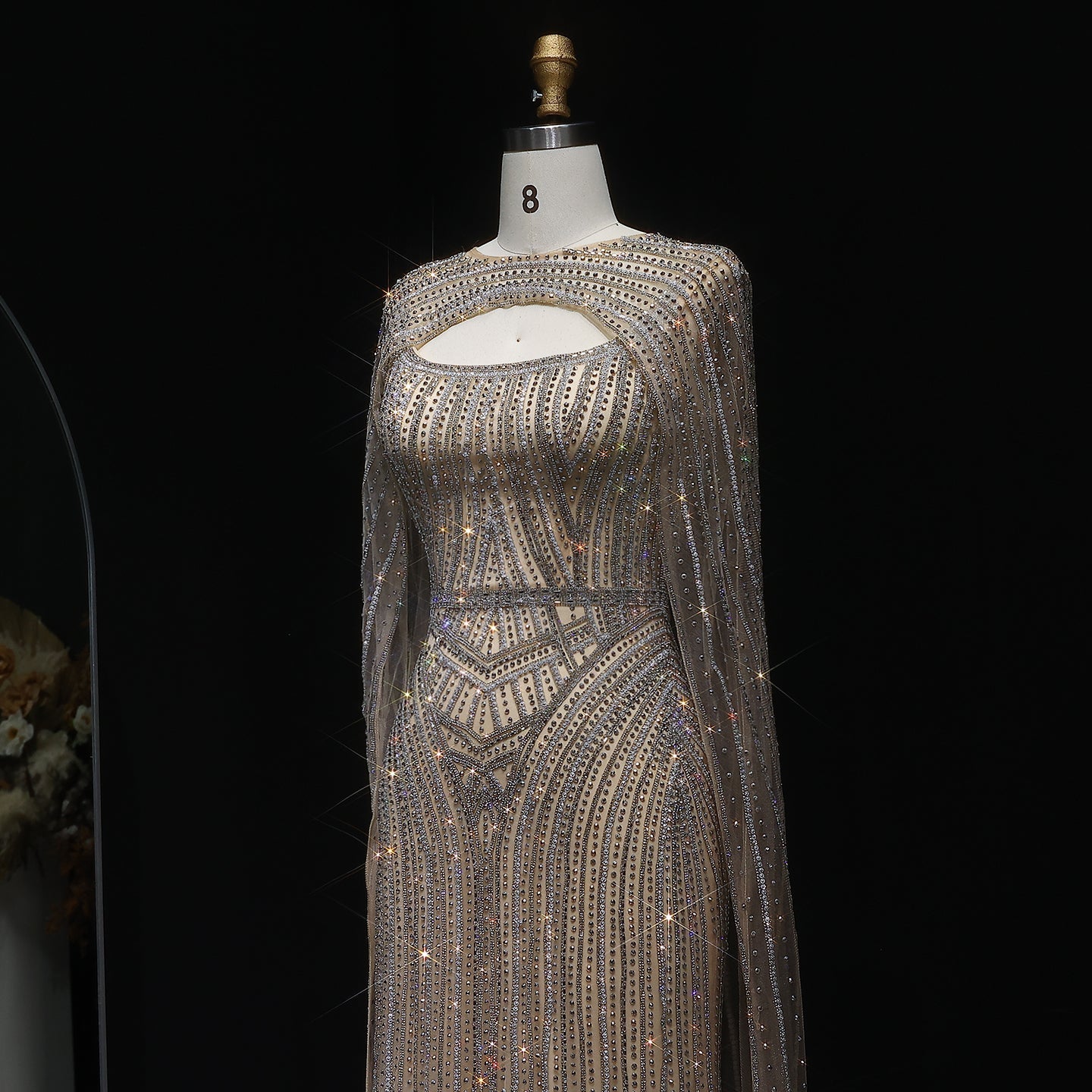 Sparkly Crystal Blue Evening Dress with Cape SS657