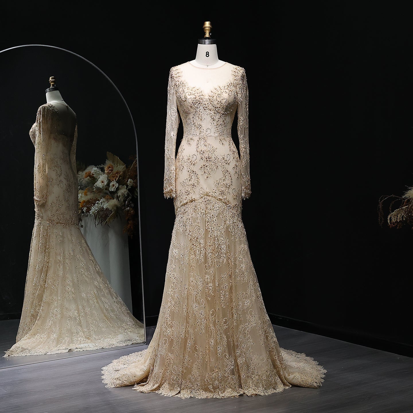 Glamorous Lace Long sleeve Mermaid Wedding Dress SW122