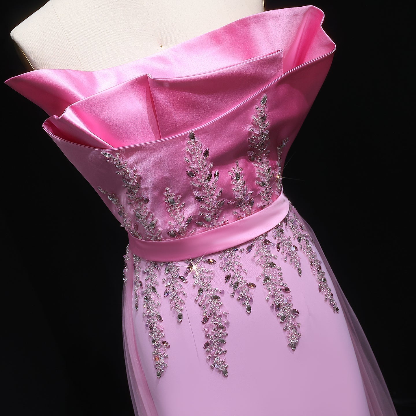Elegant Pink Crystal Evening Dress with Overskirt SS213