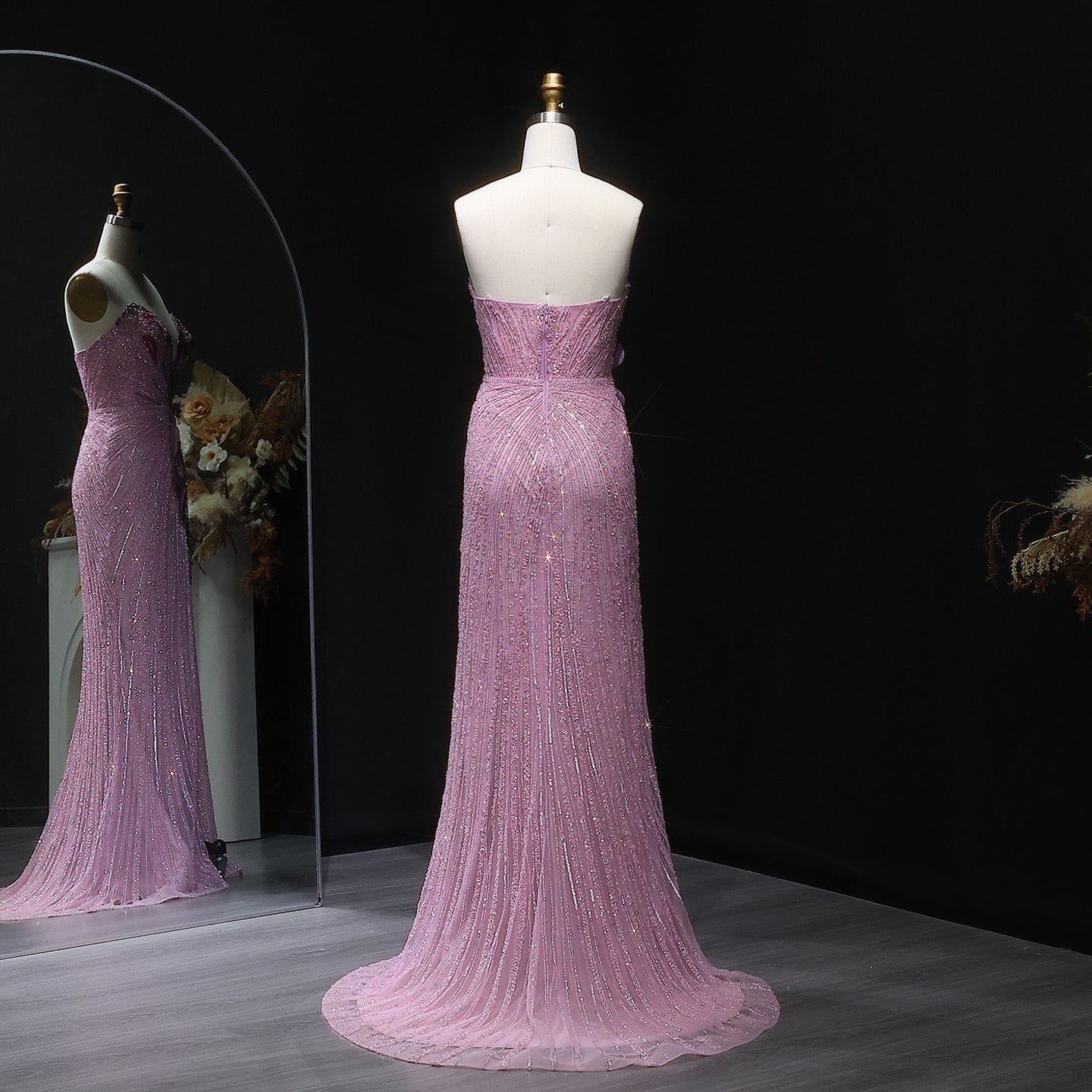 Luxury Beaded Sweetheart Pink Evening Dress SS267