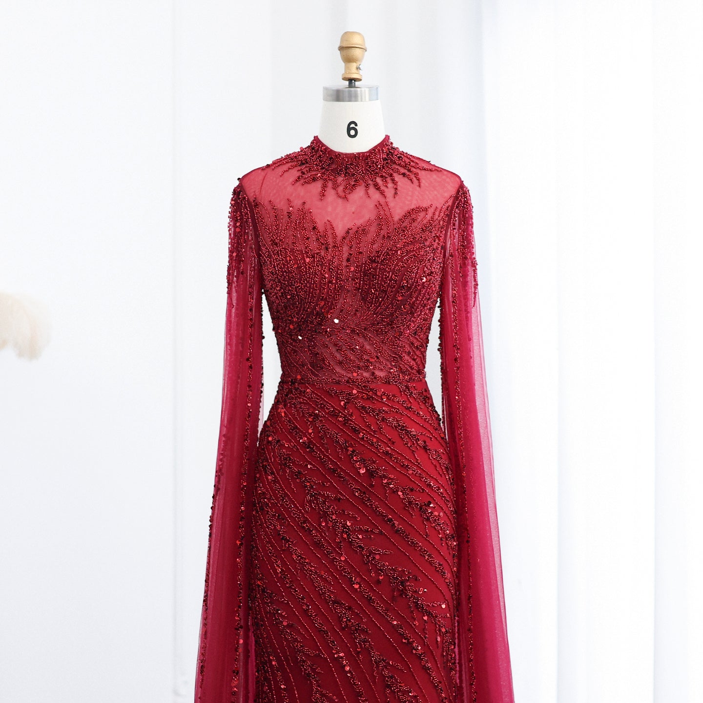 Luxury Black High Neck Evening Dress with Cape Sleeves SS162