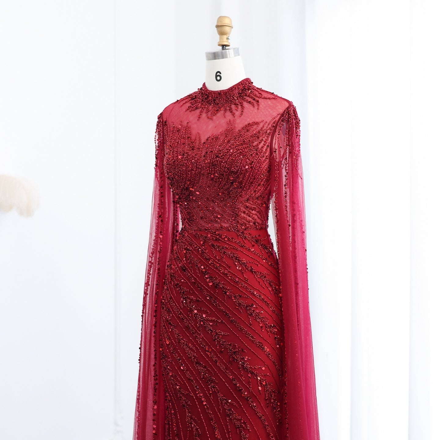 Luxury Black High Neck Evening Dress with Cape Sleeves SS162