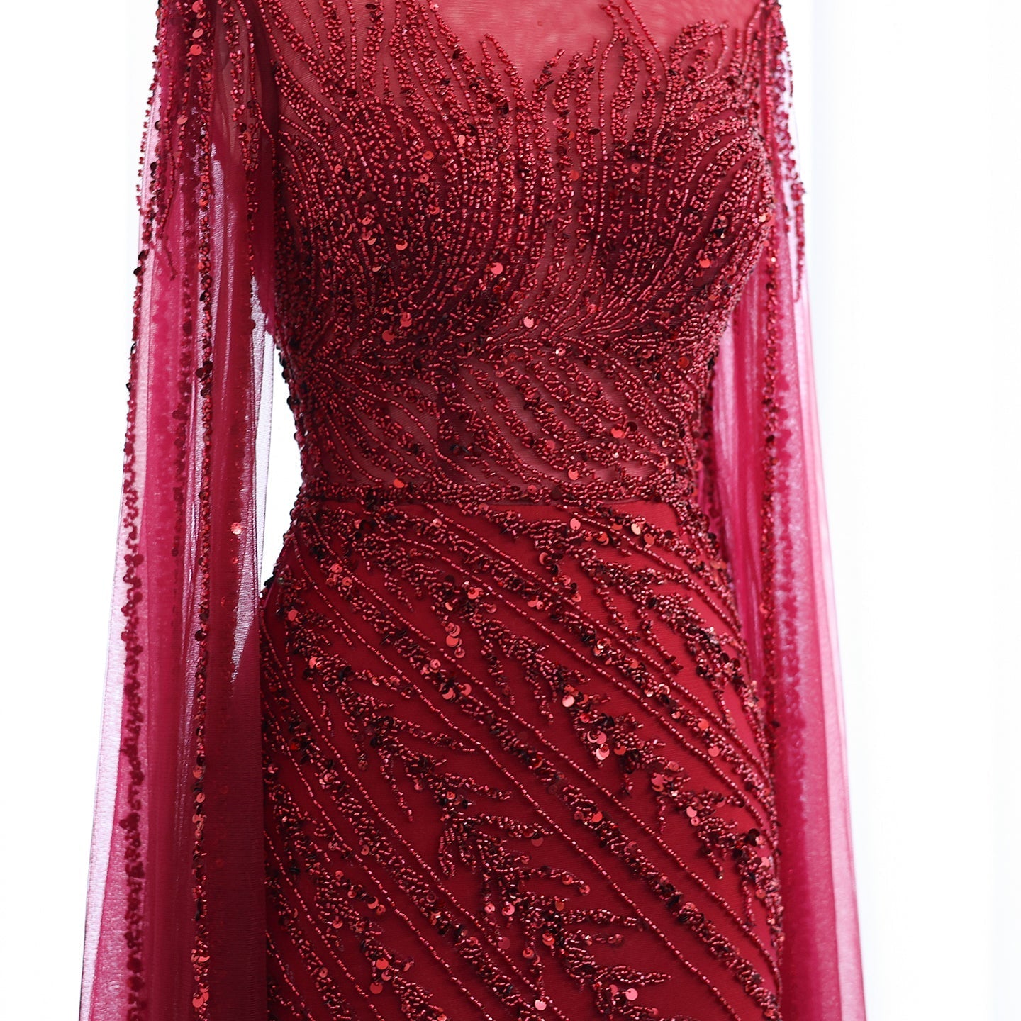 Luxury Black High Neck Evening Dress with Cape Sleeves SS162