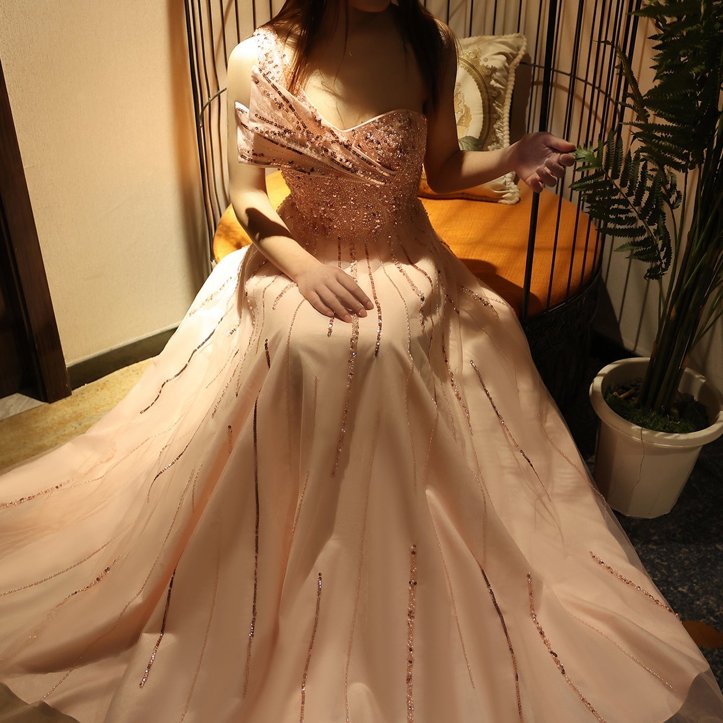 Luxury Beaded One Shoulder Pink Evening Dress SS417