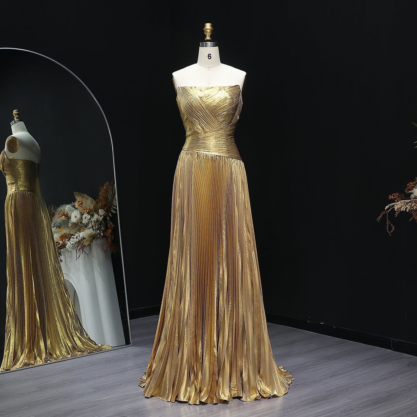 Elegant Gold Pleats Strapless Draped Evening Dress SF208  Gold / US 16