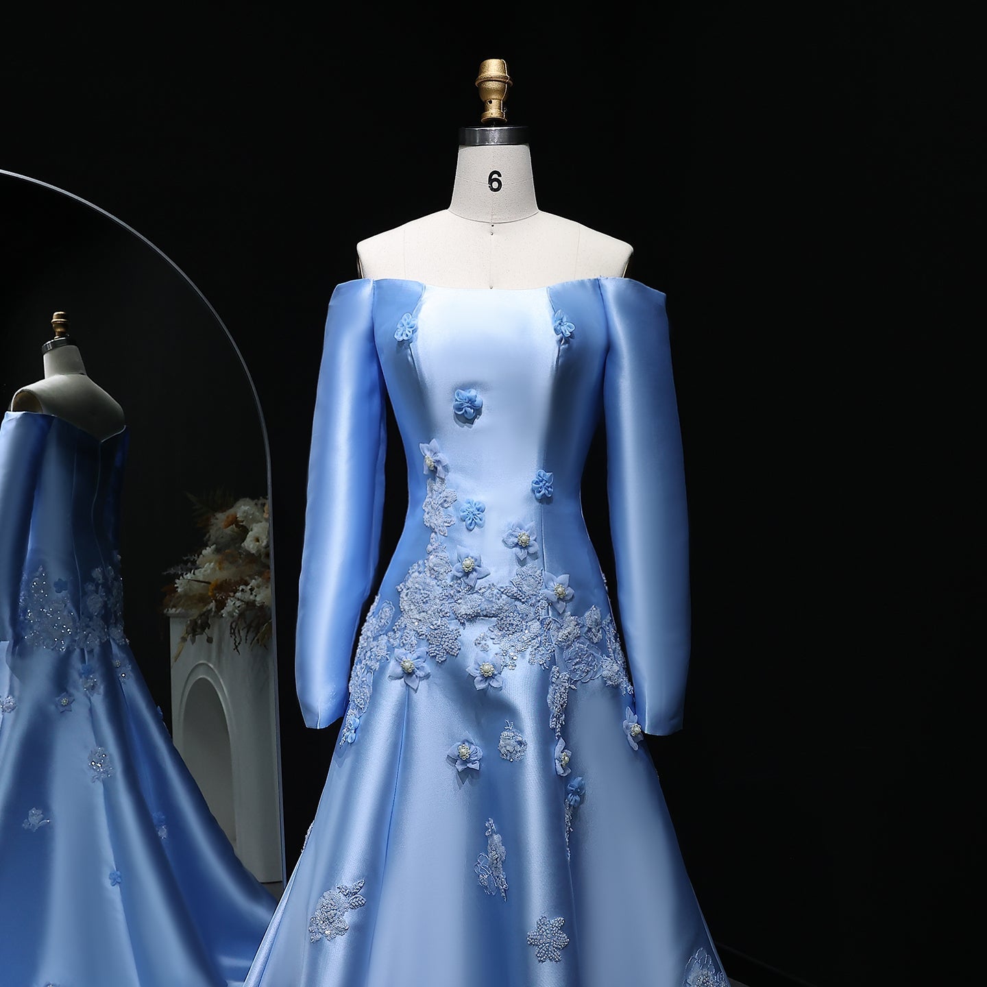 Elegant Off Shoulder Yellow 3D Flowers Evening Dress SS537