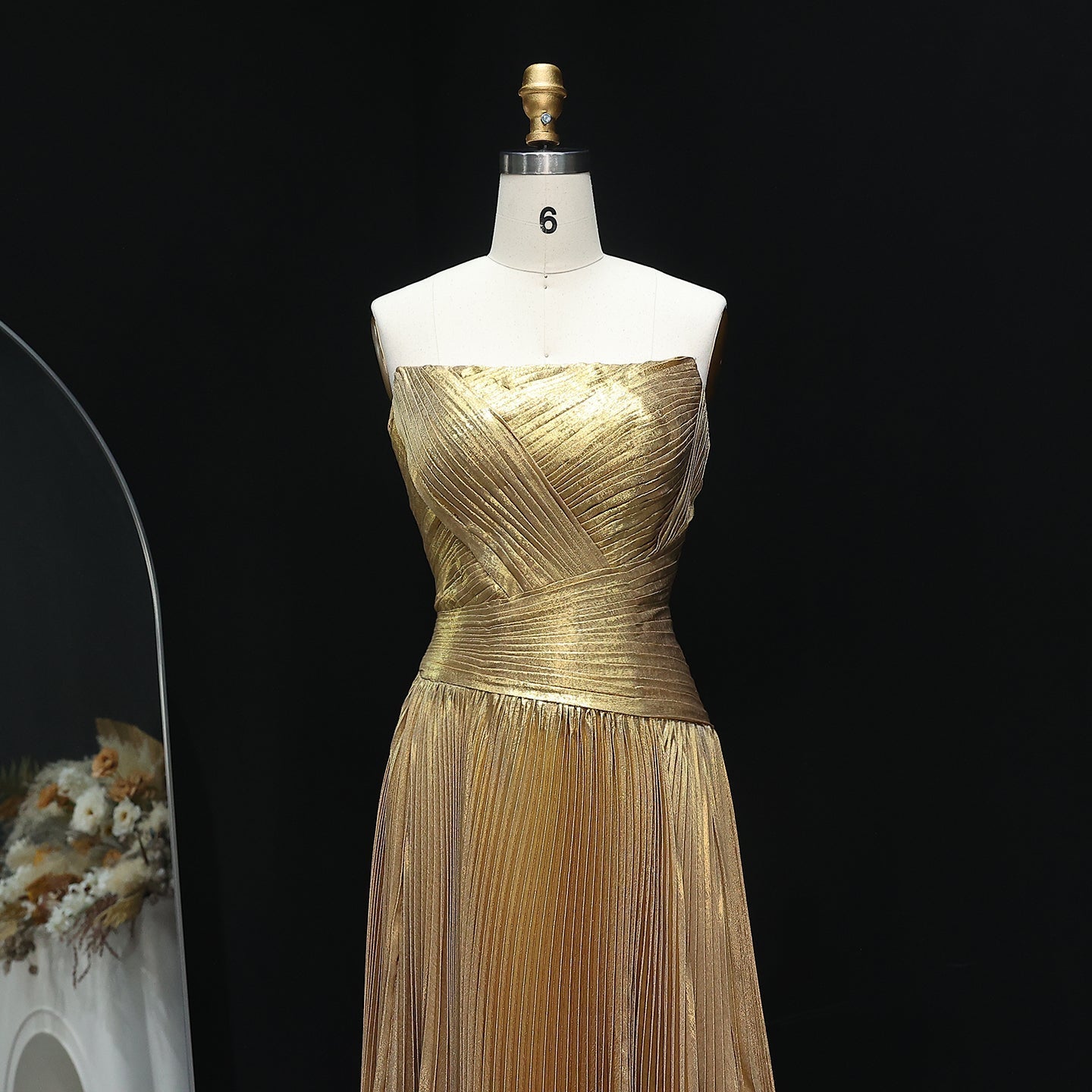 Elegant Gold Pleats Strapless Draped Evening Dress SF208