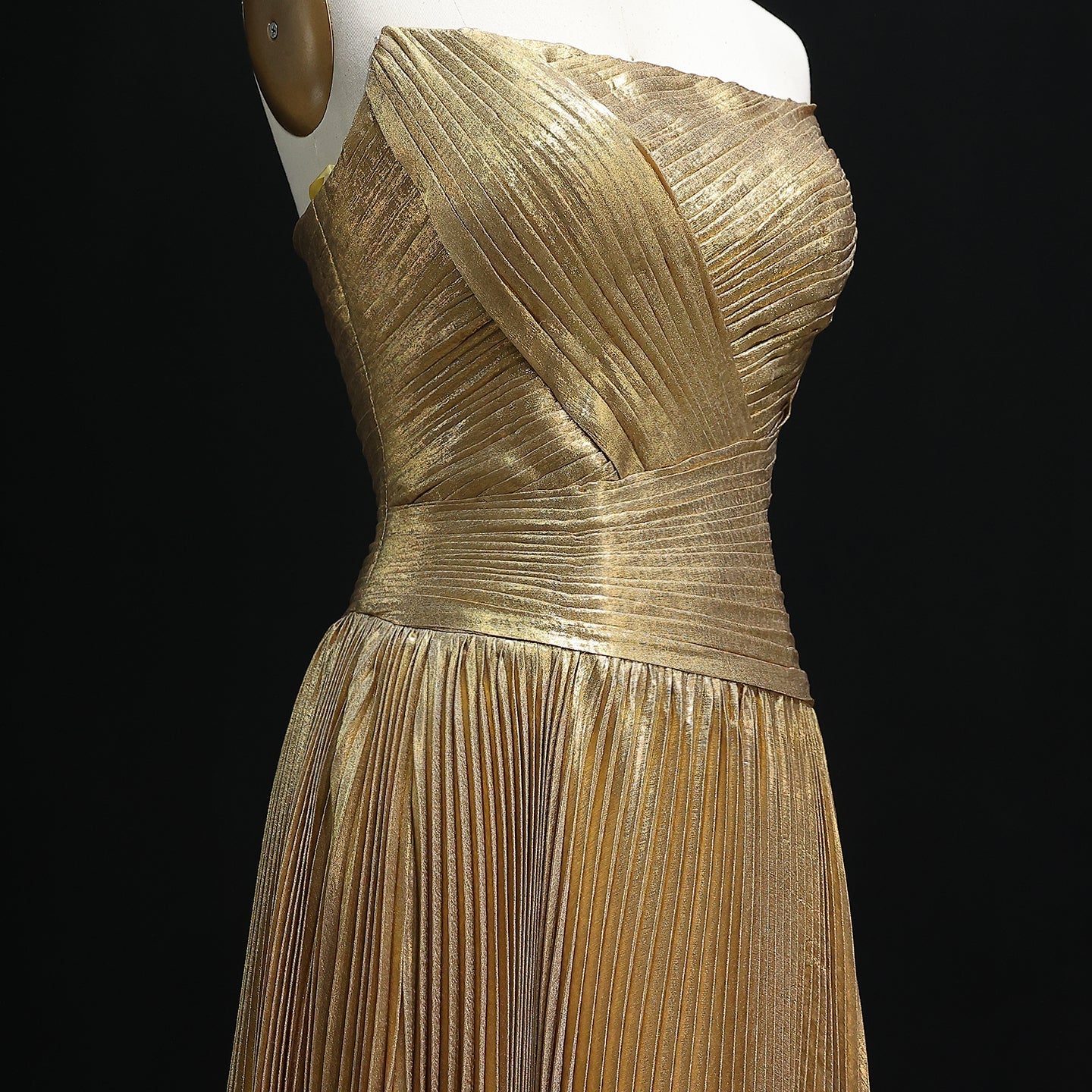 Elegant Gold Pleats Strapless Draped Evening Dress SF208