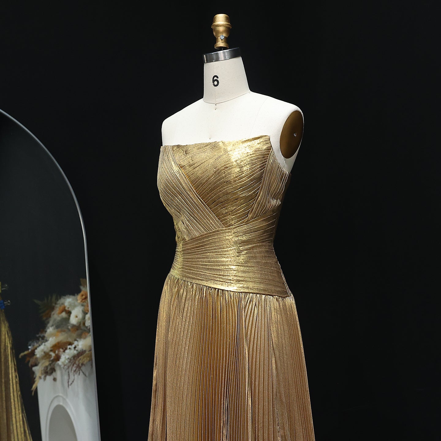 Elegant Gold Pleats Strapless Draped Evening Dress SF208
