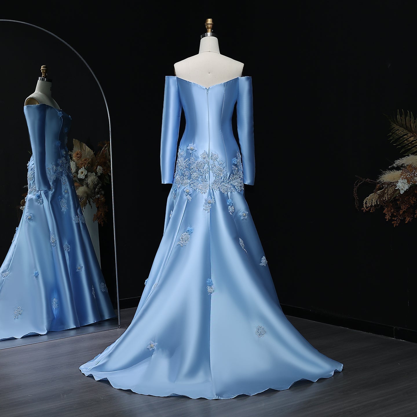 Elegant Off Shoulder Yellow 3D Flowers Evening Dress SS537