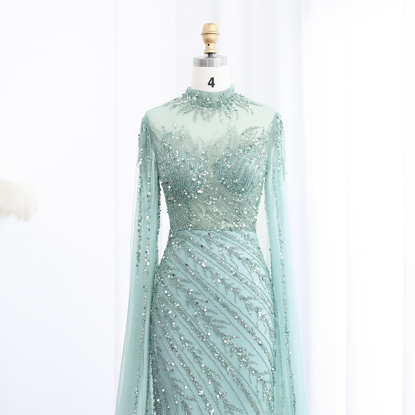 Luxury Black High Neck Evening Dress with Cape Sleeves SS162