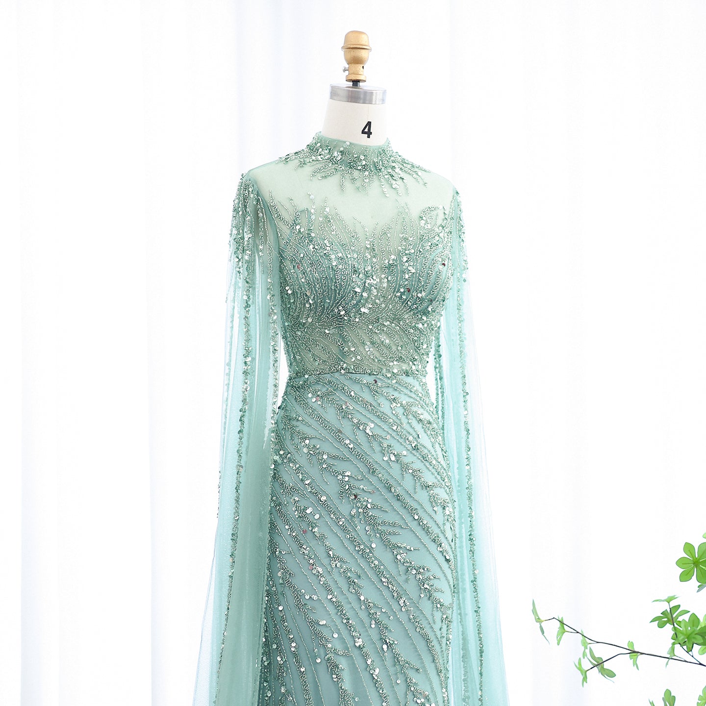 Luxury Black High Neck Evening Dress with Cape Sleeves SS162