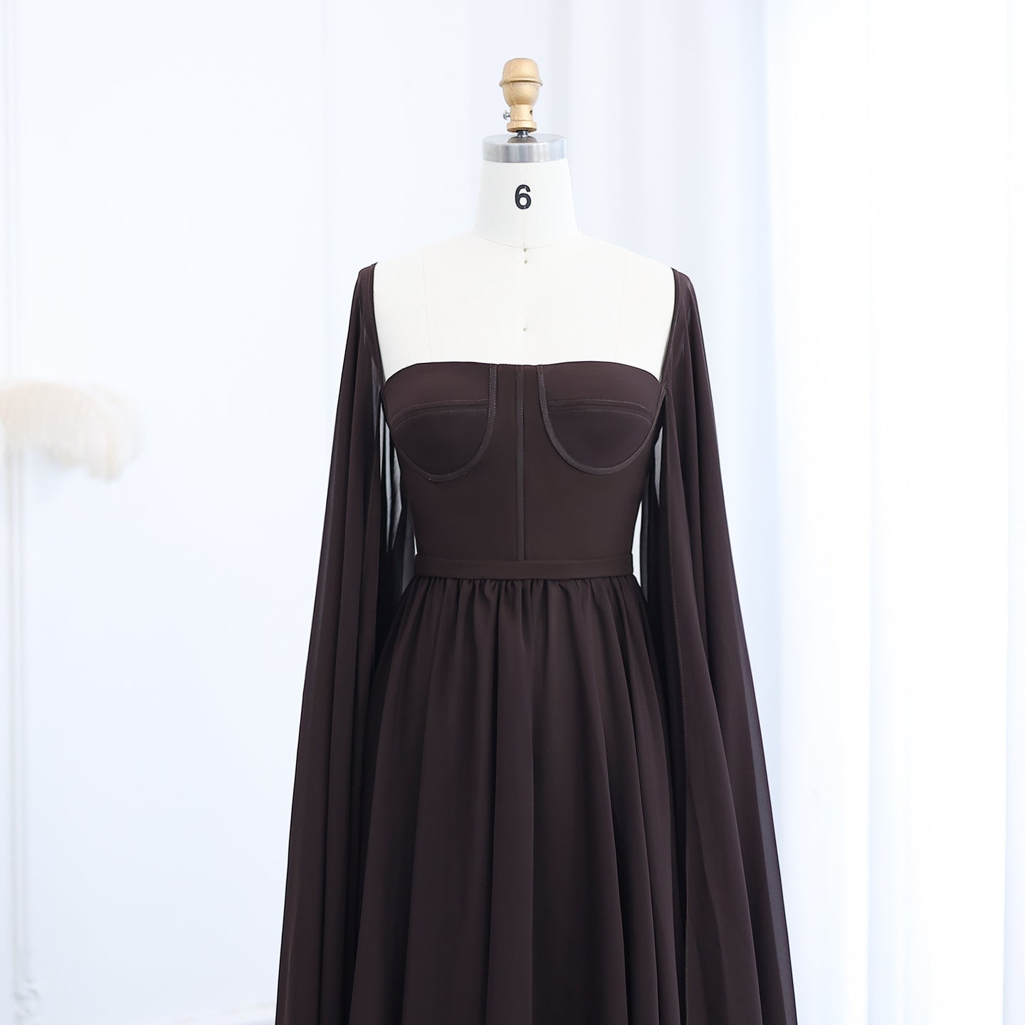 Elegant Lemon Yellow Evening Dress with Cape Sleeves SF076