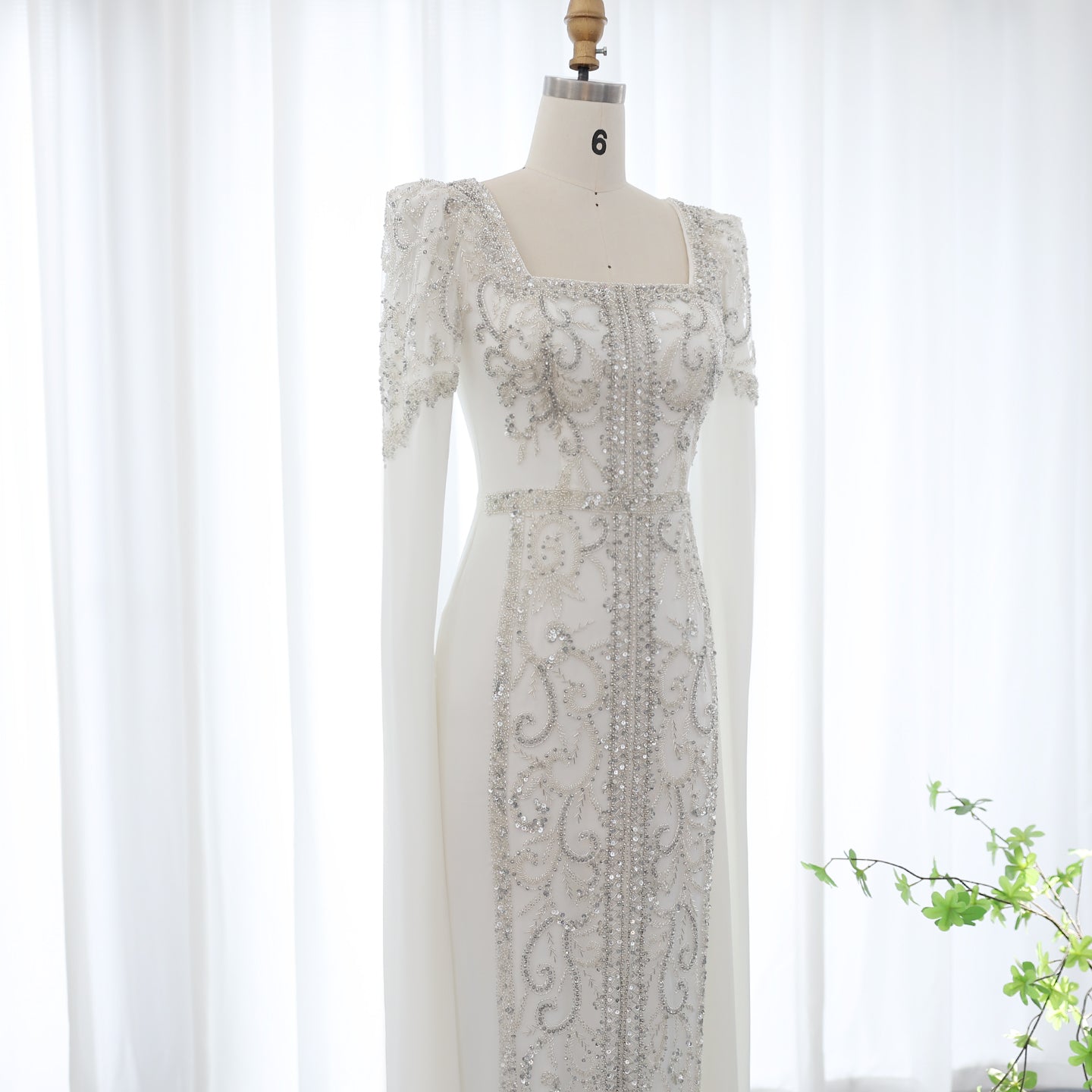 Luxury Blue Muslim Evening Dress with Cape Sleeves SS365