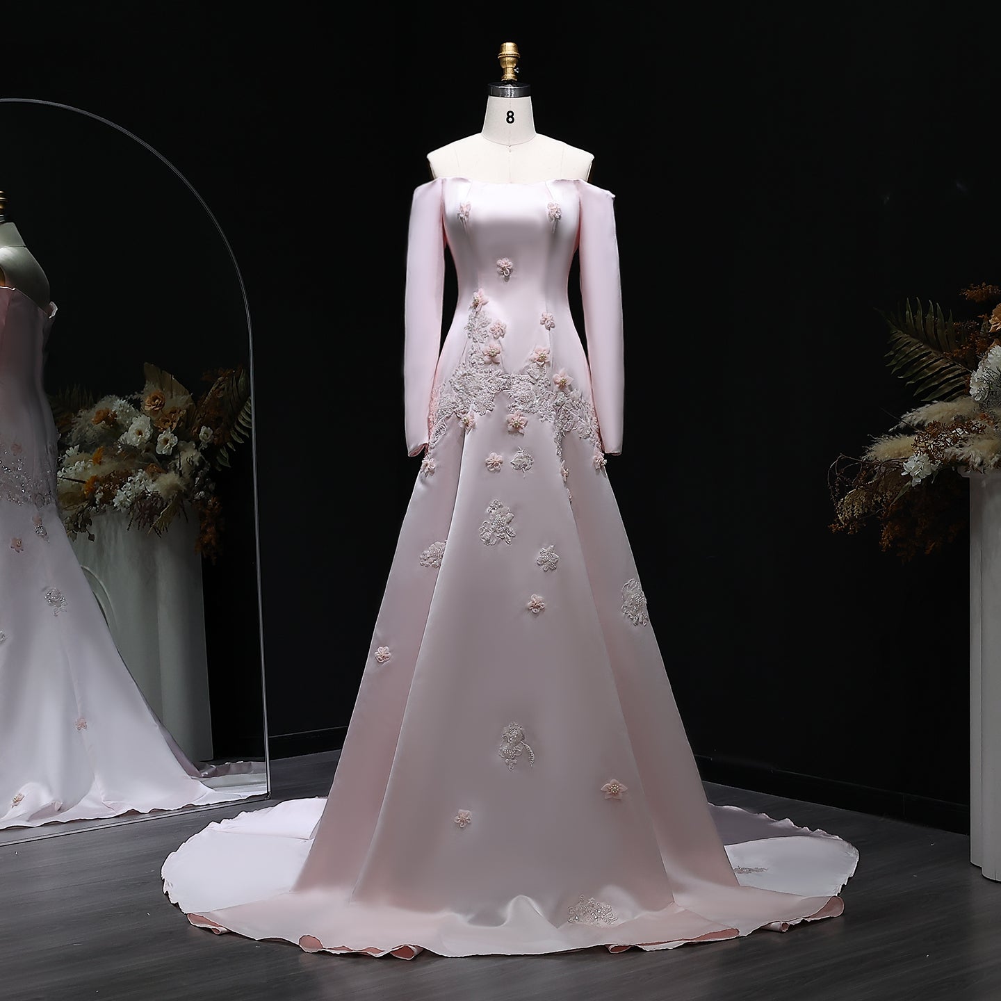 Elegant Off Shoulder Yellow 3D Flowers Evening Dress SS537  Pink / US 16