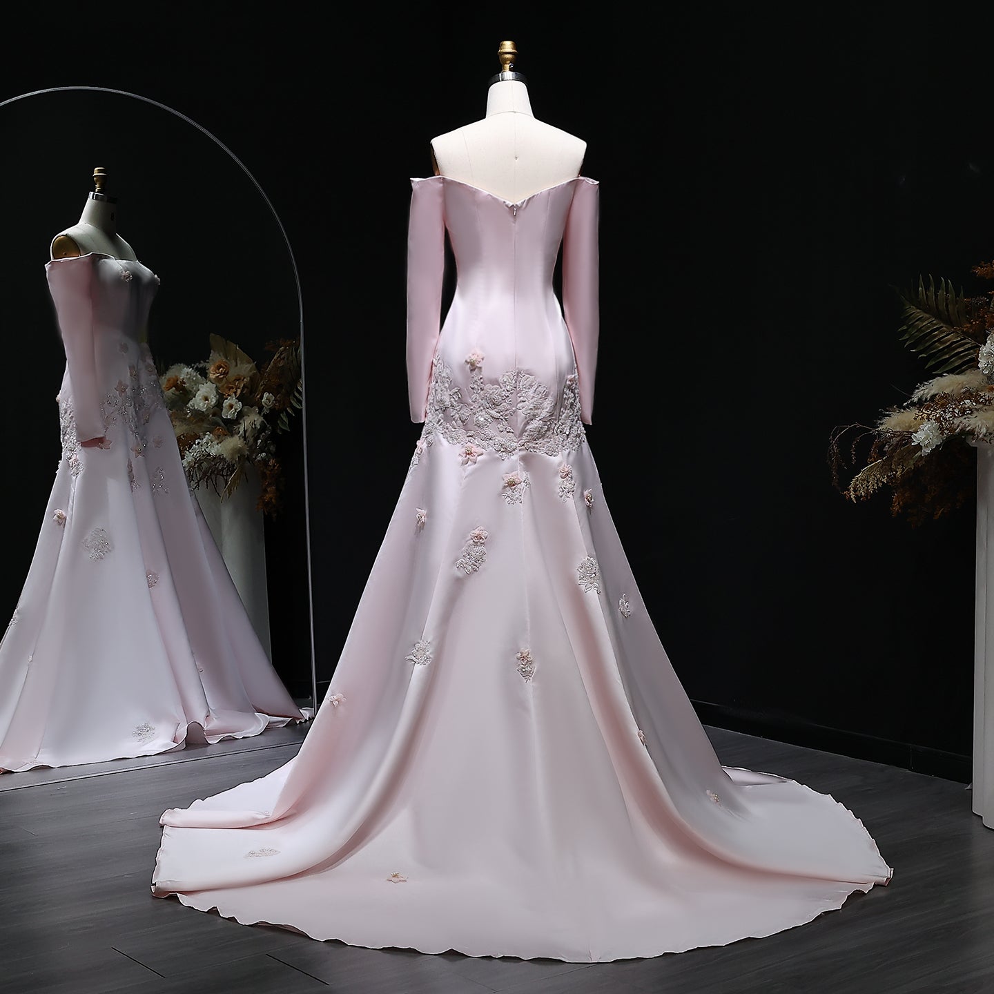 Elegant Off Shoulder Yellow 3D Flowers Evening Dress SS537