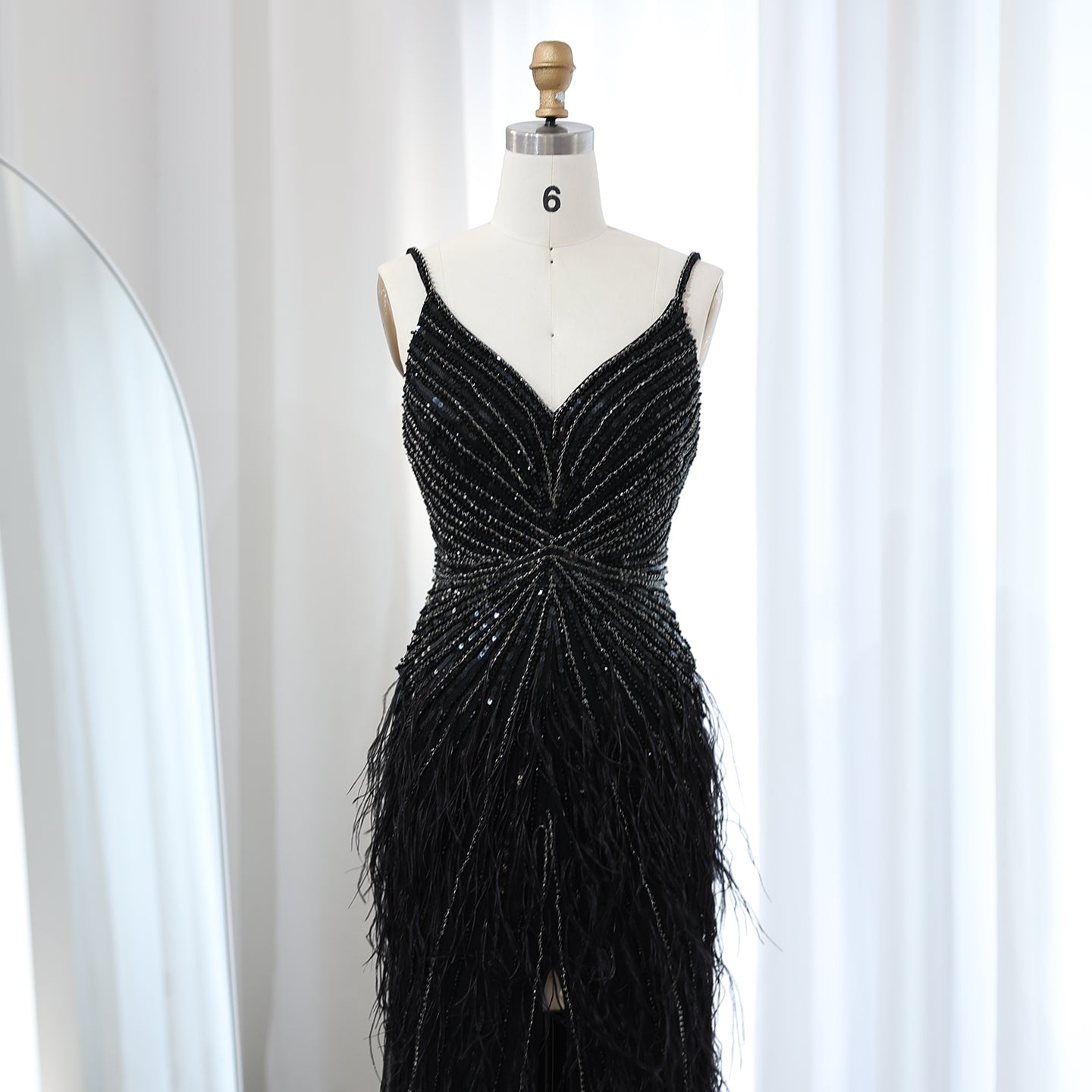 Luxury Beaded Blue Mermaid Feathers Prom Dress SS004