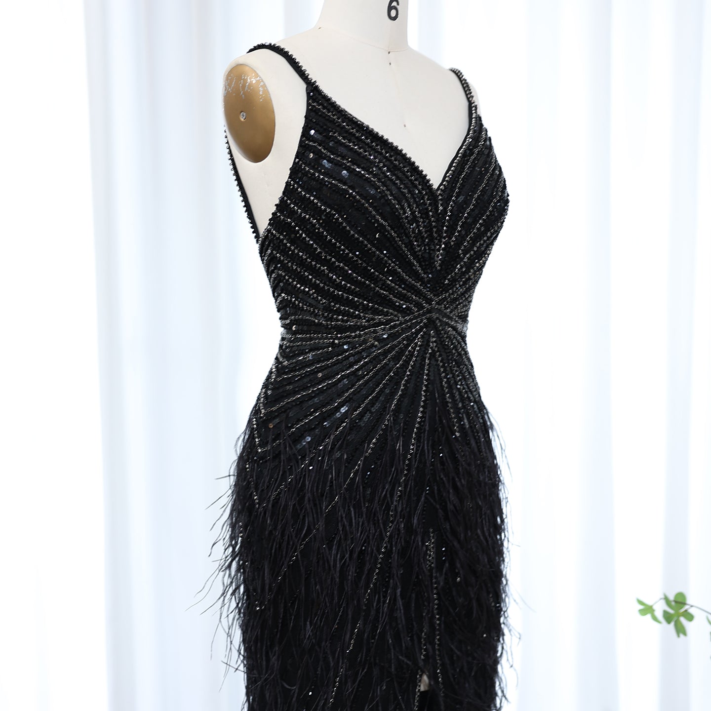 Luxury Beaded Blue Mermaid Feathers Prom Dress SS004