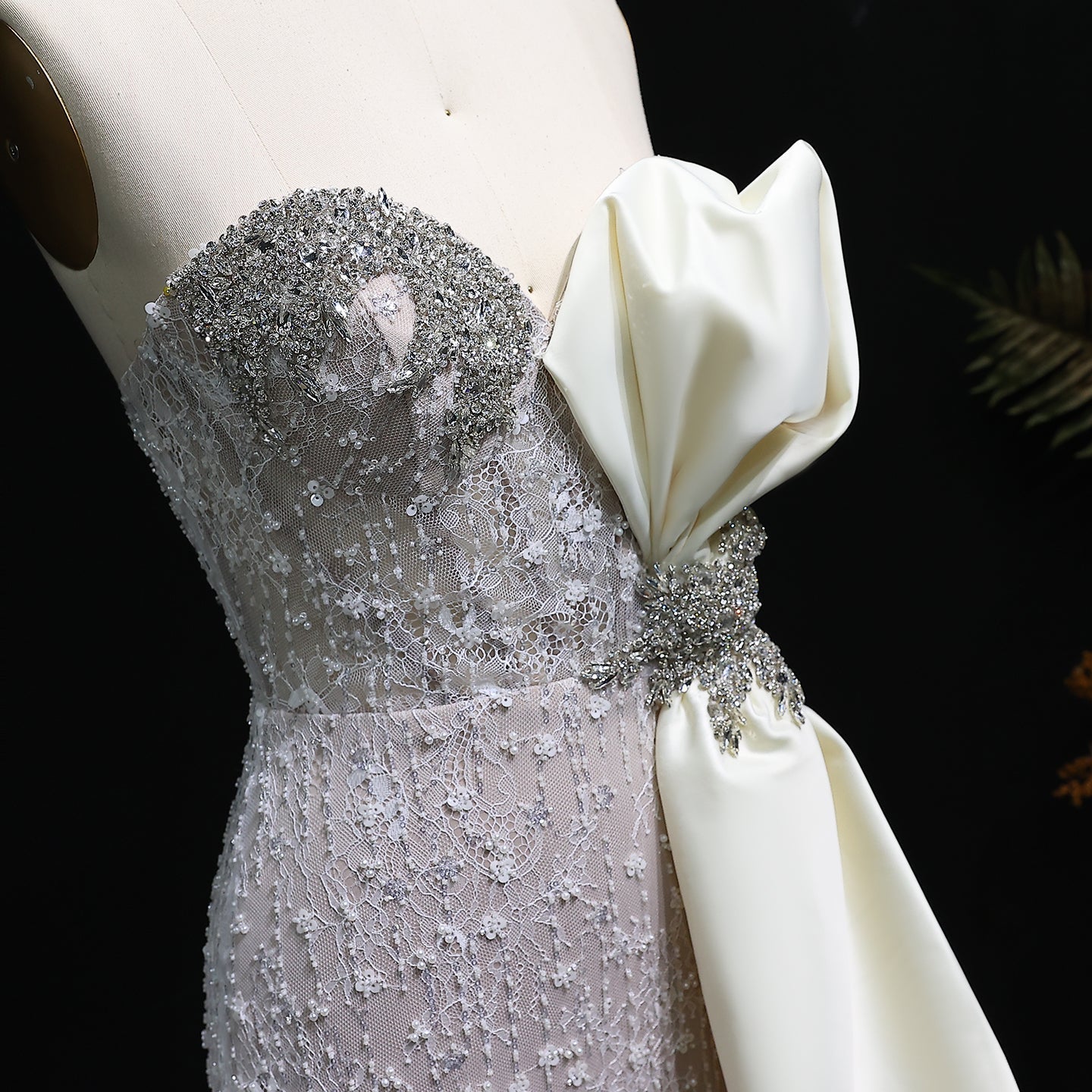 Luxury Crystal Beige Evening Dresses with Overskirt SS617