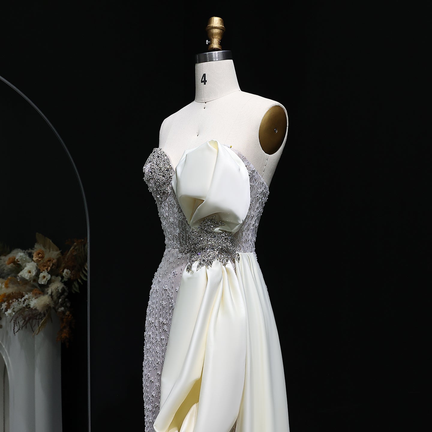 Luxury Crystal Beige Evening Dresses with Overskirt SS617