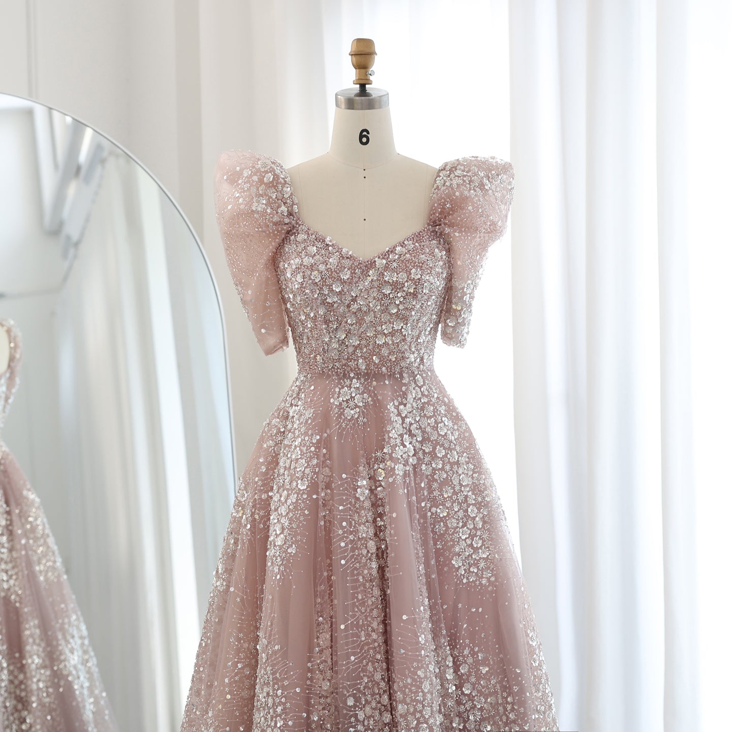 Glitter Lime Green Puffle Sleeve Evening Dress SS155