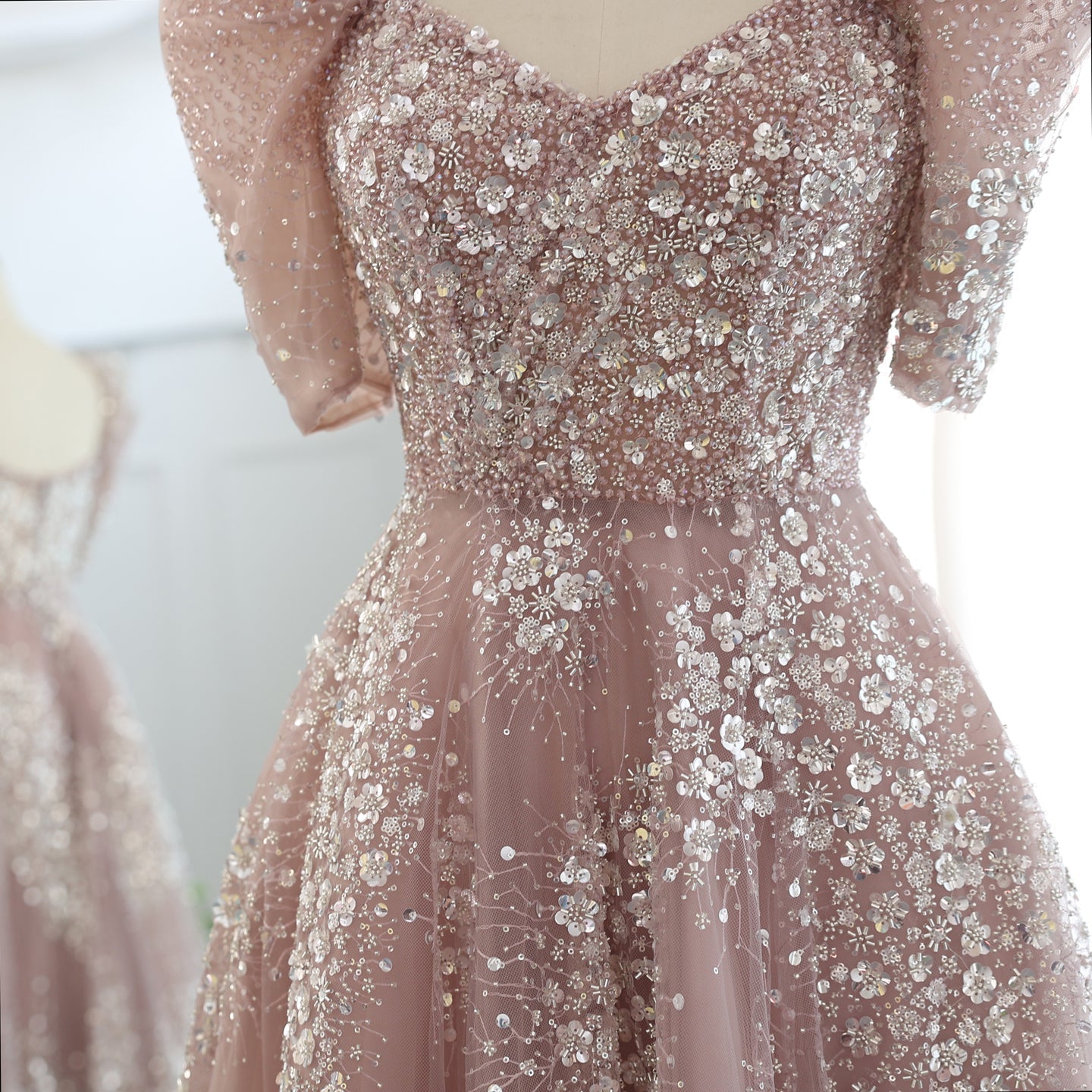 Glitter Lime Green Puffle Sleeve Evening Dress SS155