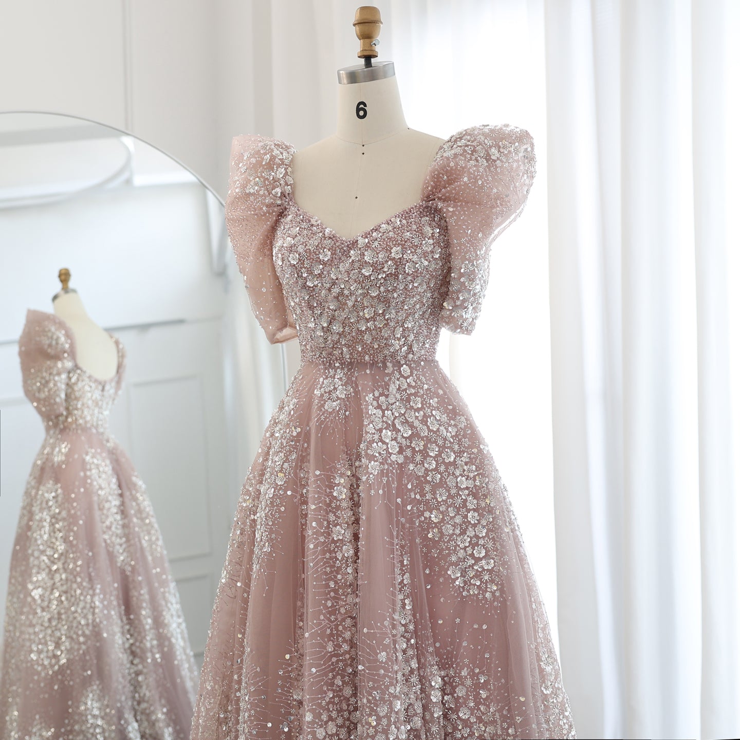 Glitter Lime Green Puffle Sleeve Evening Dress SS155