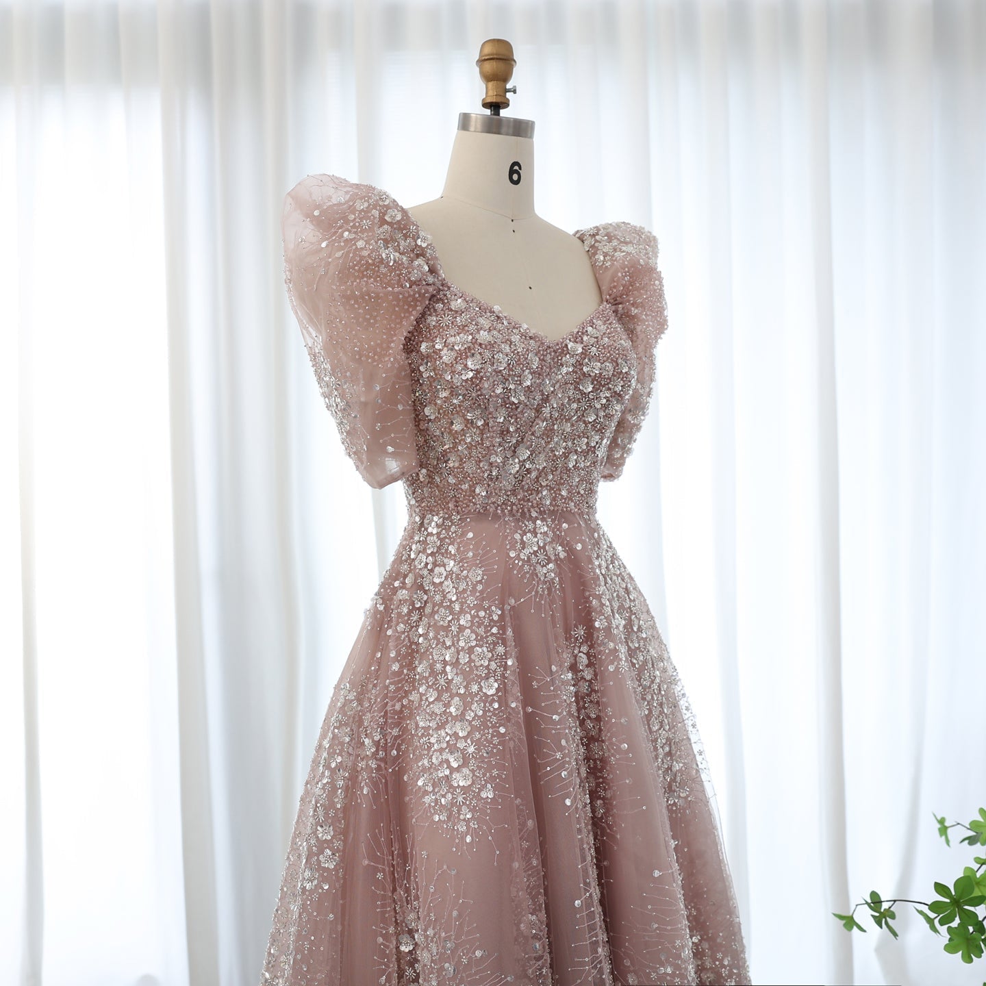 Glitter Lime Green Puffle Sleeve Evening Dress SS155