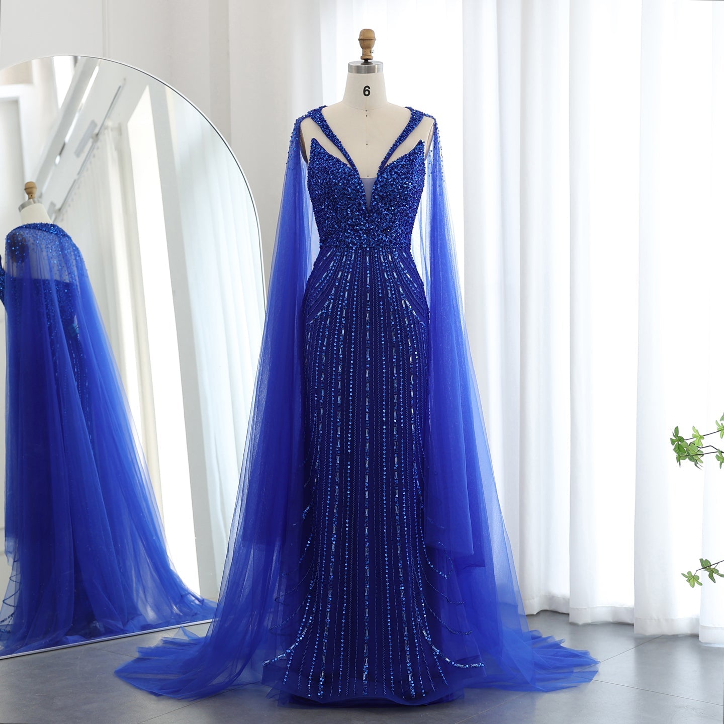 Luxury Royal Blue Evening Dress with Cape Sleeve SS176  Royal Blue / US 20