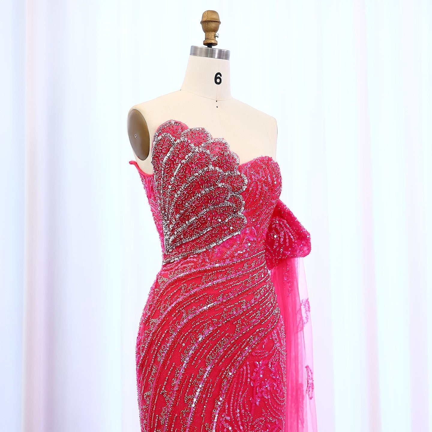 Luxury Beaded Scalloped Turquoise Evening Dress SS021