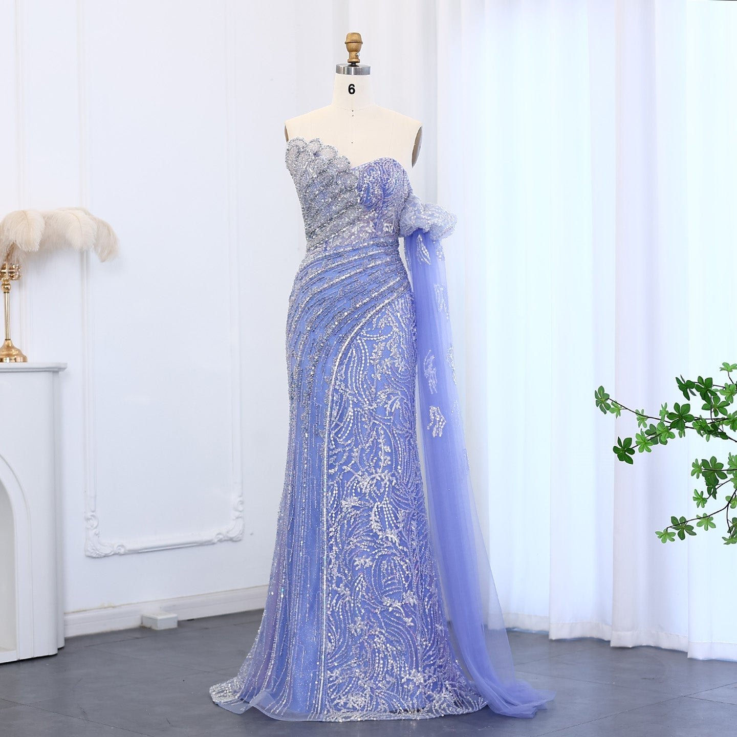 Luxury Beaded Scalloped Turquoise Evening Dress SS021  Lilac / US 18